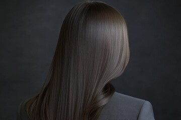 Naklejka premium A picture taken in a studio captures a gorgeous brunette girl moving, with her hair perfectly styled and her makeup classically applied, framing her beautiful face