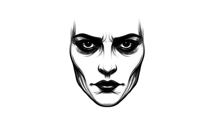 Dark Face Sketch with Intense Eyes, Perfect for Gothic Art