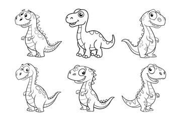 Cute Cartoon Dinosaurs Collection - Black and White Line Art