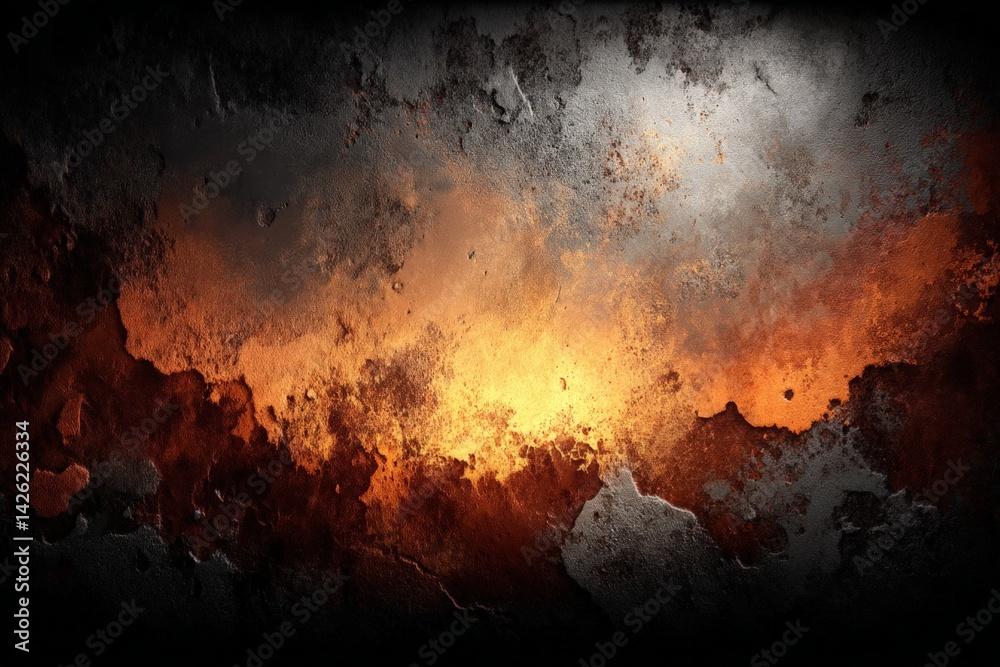 Fototapete Abstract texture of orange flames against dark rough surface in a dramatic visual display during a creative design project