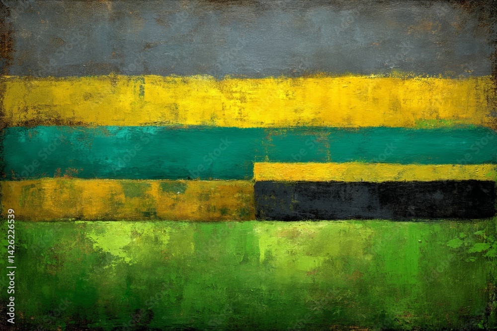 Aufkleber modern abstract art featuring vibrant colors and geometric patterns with horizontal bands of green, 
