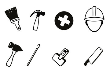 Tool Icon Set - Construction, Medical, and Culinary Equipment