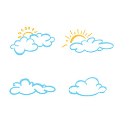 Linear cloud vector drawings. Sun and cloud illustrations.