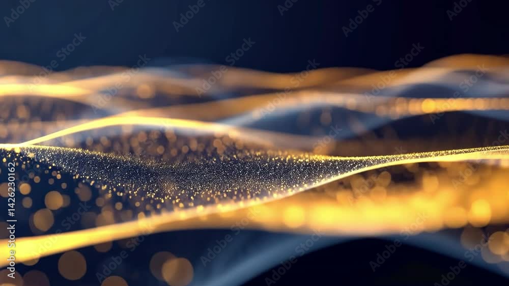 Poster abstract waves of light create mesmerizing visual effect with shimmering particles, blending warm an