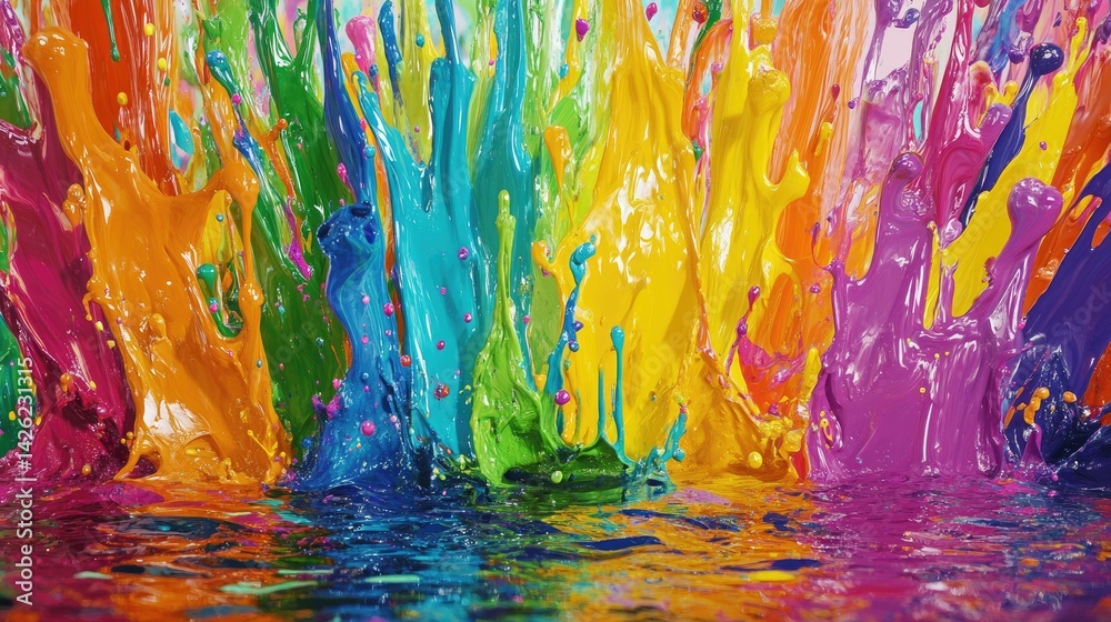 Aufkleber Vibrant paint splashes suspended in water, creating mesmerizing swirling patterns in a beautiful explosion of color, perfect for abstract and dynamic visuals.