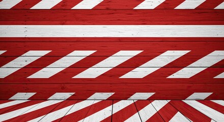 Fototapeta premium Festive Wood Plank Background Painted With Classic White And Red Stripes Christmas Holiday Wooden Texture