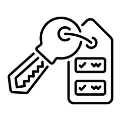 Hotel room key icon in linear style 