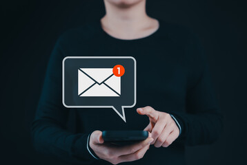 New email notification alert concept. A person receiving new message notification on their...