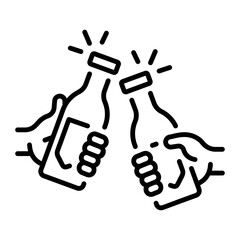 A linear style icon of bottle cheers 