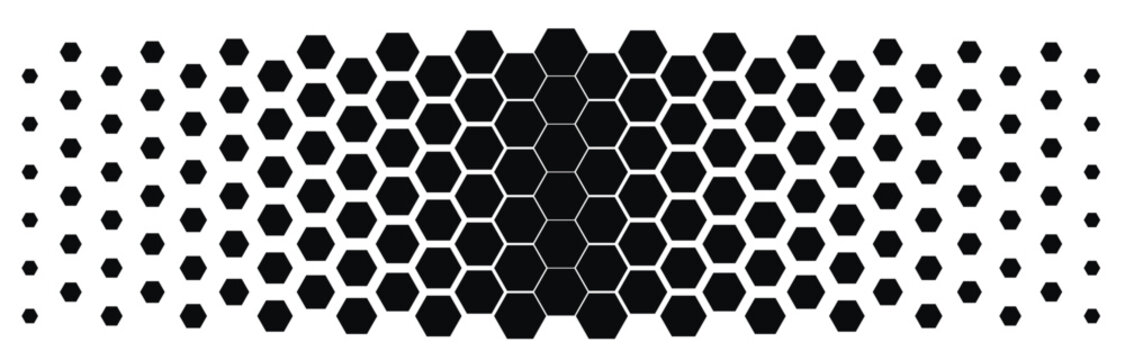Abstract black and white geometric background pattern. Hexagon pattern with gradation. Separate layers with the ability to edit. Halftone hexagon retro simple pattern. Vector honeycomb.