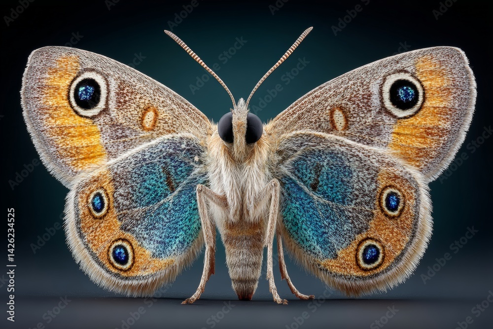 Poster colorful butterfly perched on a surface showcasing intricate wing patterns and details in natural li