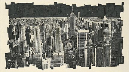 Aerial view of New York City skyline at night, fragmented art style, suitable for urban landscape design
