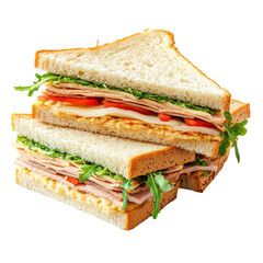 Delicious layers of turkey sandwich with fresh vegetables for a satisfying lunch at a cozy cafe