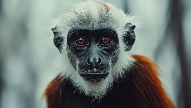 Red-shanked Douc Langur portrait, forest background, wildlife photography