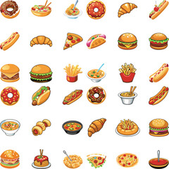 colorful cartoon food icons vibrant illustrations