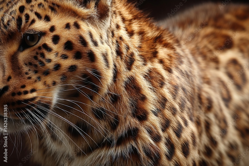 Poster close-up of a leopard showcasing its stunning coat and striking features in a natural habitat during