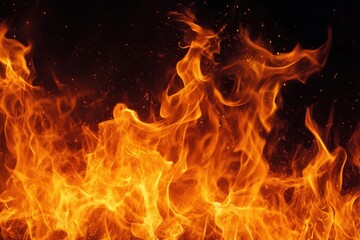 Fiery flames dancing in the darkness