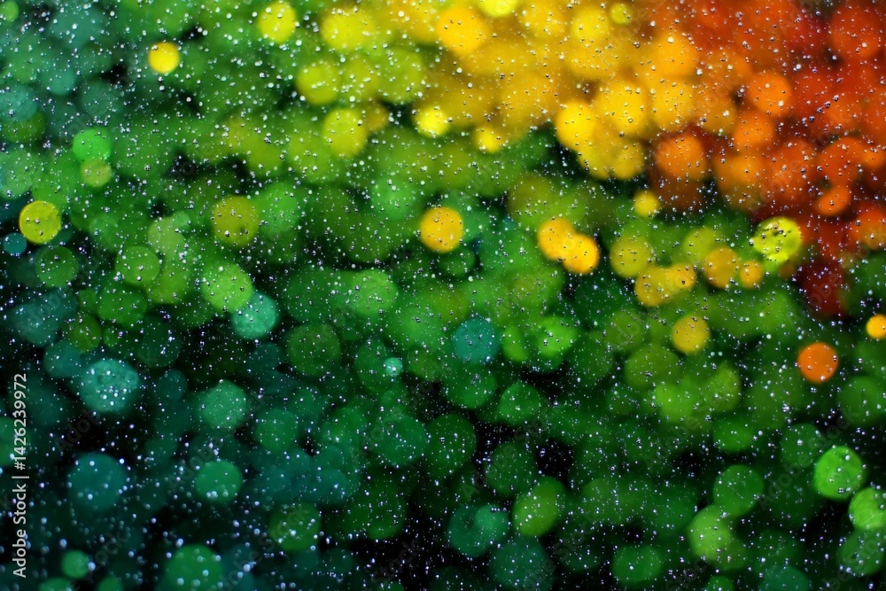 Poster Colorful bokeh effect with droplets of water creating a vibrant blend of hues in a dynamic and artistic display