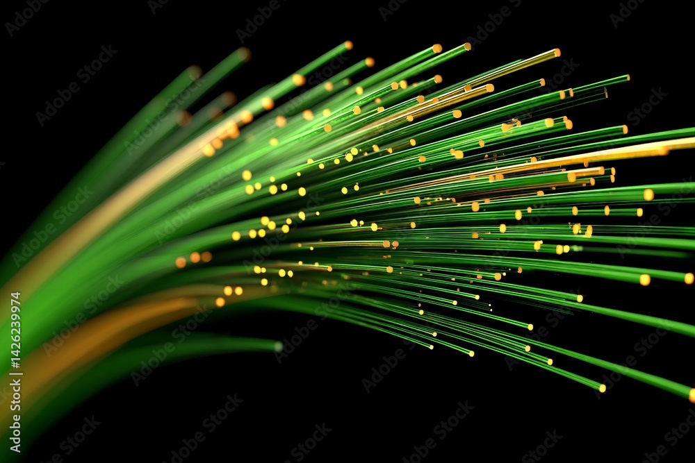 Poster colorful light trails create a vibrant abstract representation of fiber optic technology in a dark b