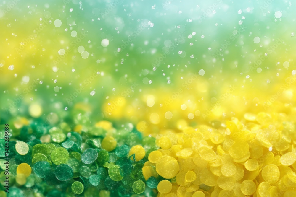 Poster bright and vibrant colors blend in a lively abstract background showcasing greens and yellows with b