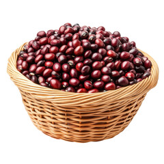 Freshly harvested red beans in a woven basket ready for cooking and nutrition