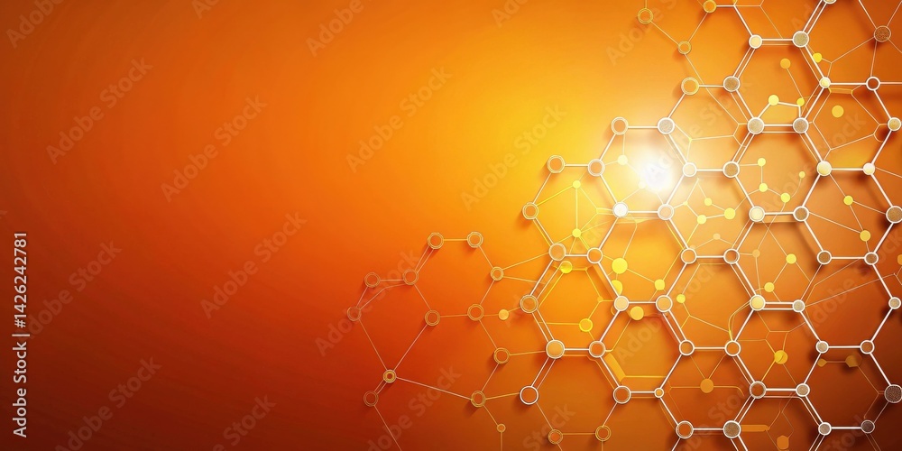 Poster abstract orange honeycomb network background with connected nodes