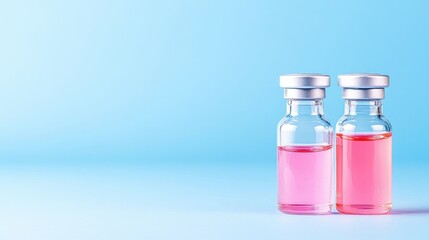 Obraz premium Two clear glass vials with pink liquid
