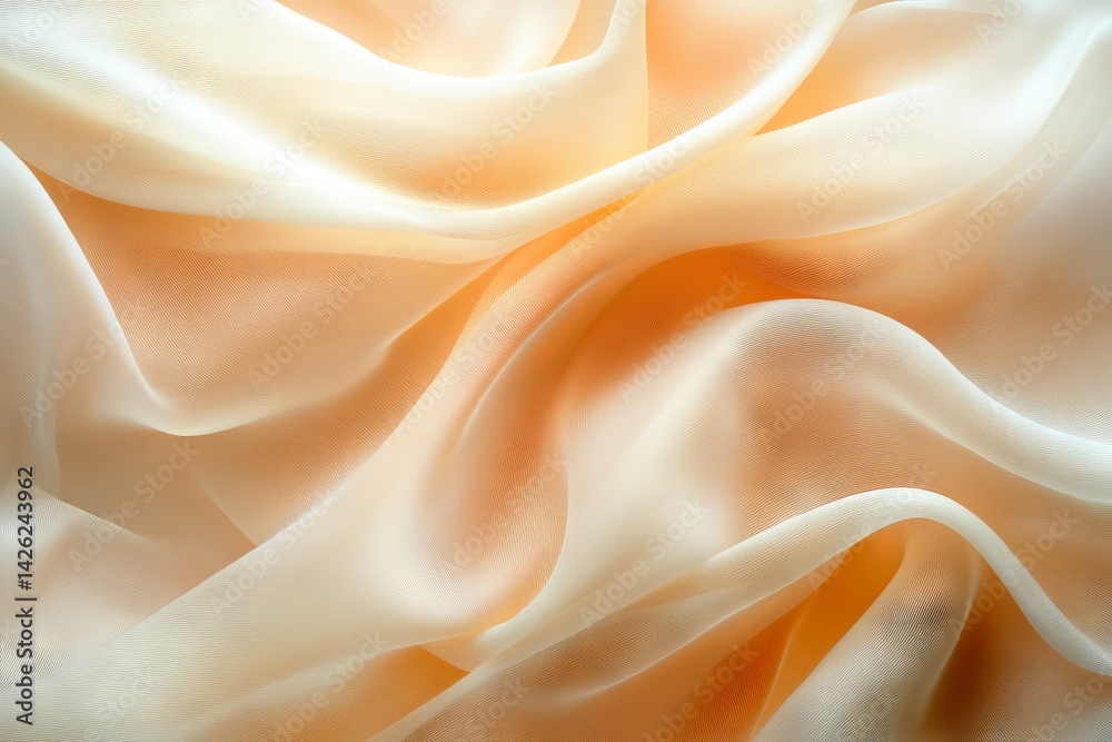 Poster delicate orange and cream silk fabric flowing gracefully under soft light in a serene setting
