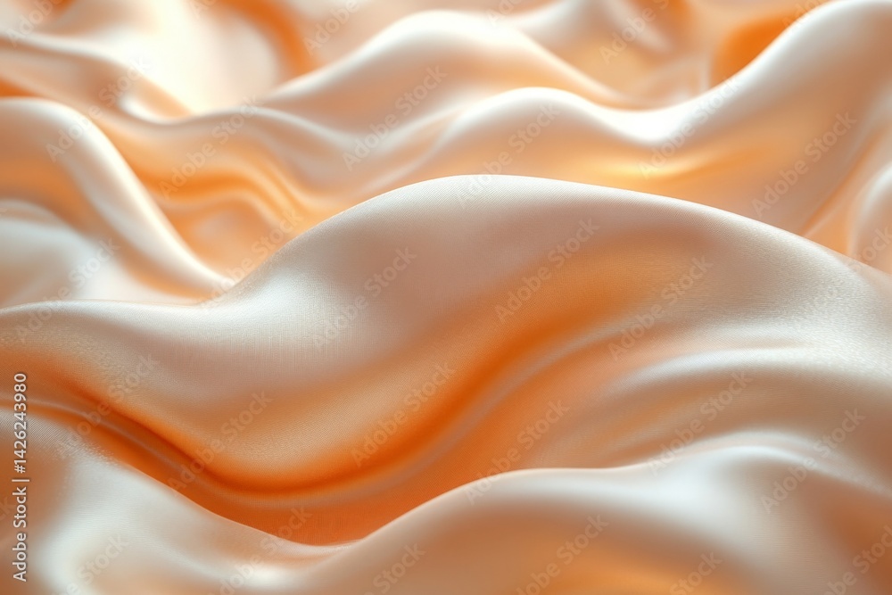 Fototapete soft satin fabric gently draping in waves with warm light illuminating subtle peach and cream tones