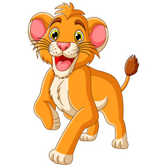 An adorable lion cub is walking. Vector illustration