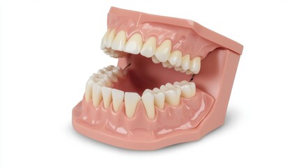 Obraz premium A closeup view of a dental arch reveals a missing tooth, with emphasis on the empty space and the teeth that surround it