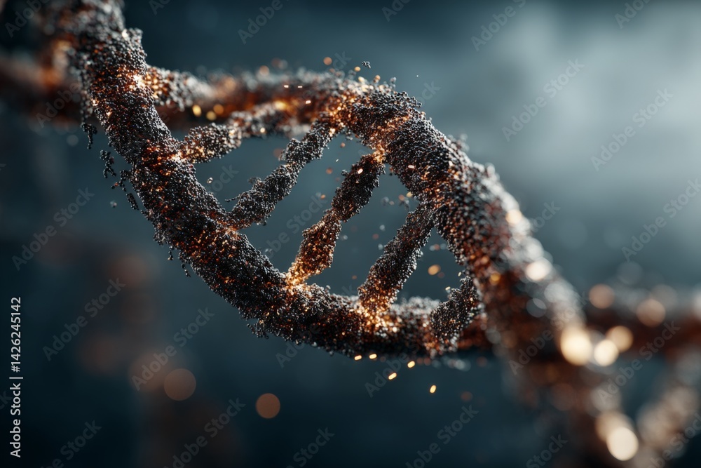 Leinwandbilder intricate details of a dna helix illuminated by sparks in an abstract representation of genetic scie