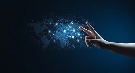 Global network visualization interface connecting people and digital data transmission