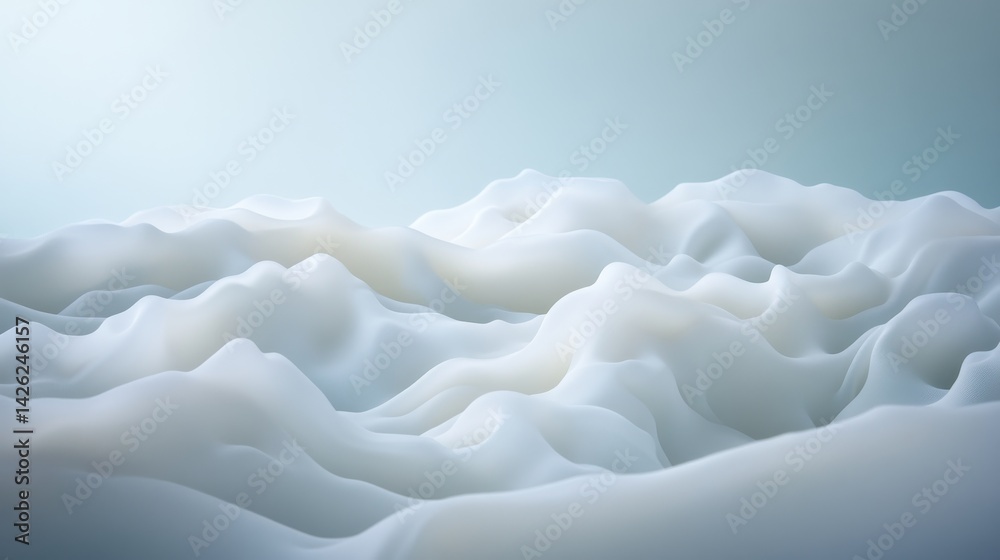 Poster Translucent white waves create a smooth and flowing composition on a light gray backdrop, providing a serene and modern look with space for text or graphics