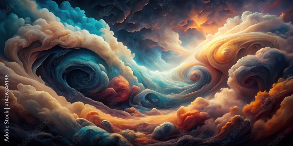 Poster abstract swirling cloudscape of vibrant hues and ethereal forms