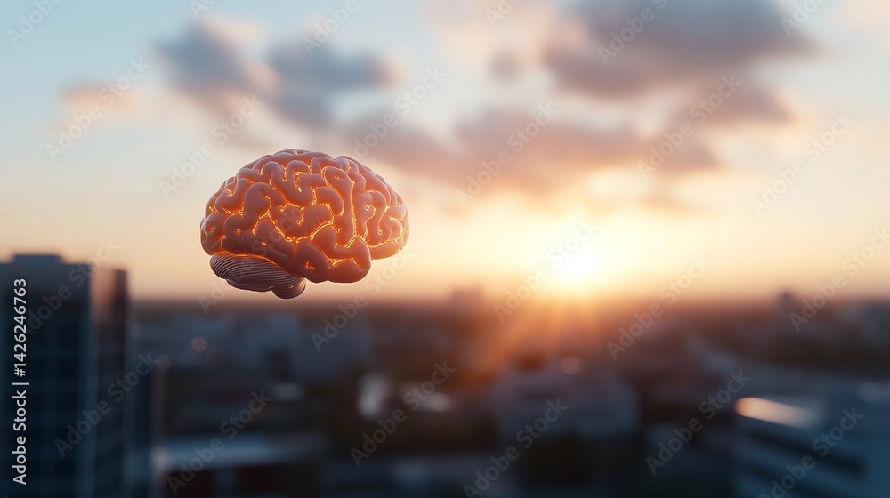 Poster Intricate neural networks light up in bright blue and orange, showcasing brain activity on a textured dark surface with ample copy space for design use