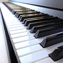 low angle view of piano keys against white background