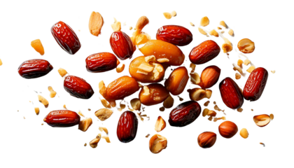 Simple Flat Lay of Salted Peanuts and Halved Dates on White Background