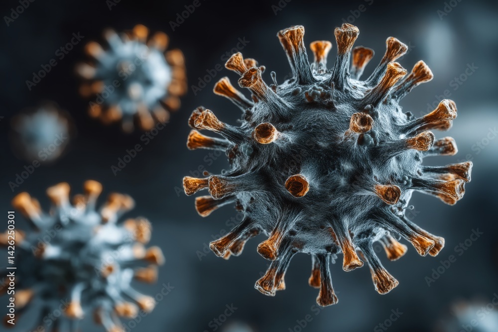 Fototapete microscopic view of virus particles showcasing intricate structure and detail in a laboratory settin