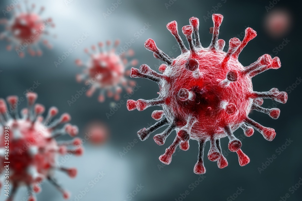 Poster Close-up view of virus particles under a microscope highlighting their structure and features in high detail