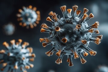 Microscopic view of virus particles showcasing intricate structure and detail in a laboratory setting