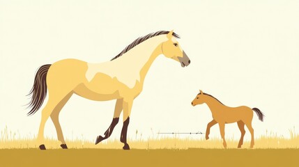 An illustrated chart depicting the growth of a horse from foal to mature adult, with a smooth, modern design and easy-to-read growth metrics