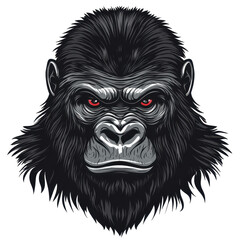 Obraz premium Gorilla head illustration with intense eyes showcasing strength and wild beauty in a striking black and white design