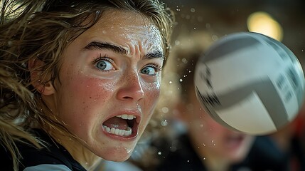 Focused female rugby player in intense action.