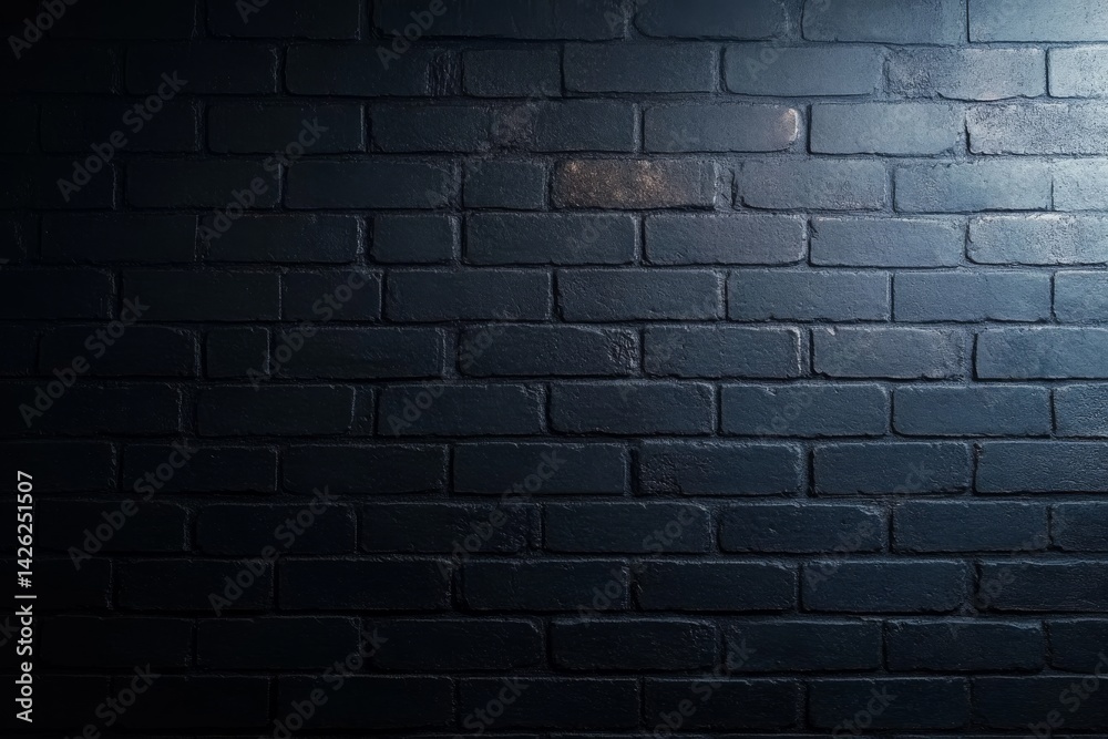 Poster Close-up of a dark brick wall featuring subtle shadows and light, providing ample space for graphic design elements and creative use in various projects