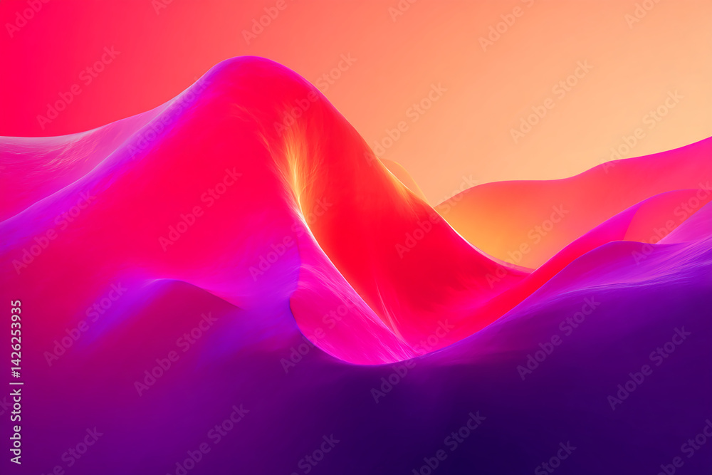 Poster Abstract image of vibrant pink and purple flowing hills, creating a dynamic and energetic visual, representative of movement and energy