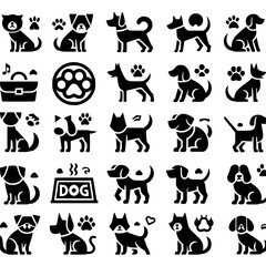 Various simple black dog icon illustrations