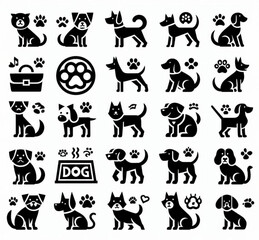Obraz premium Various simple black dog icon illustrations