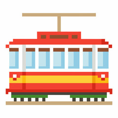 Colorful Retro Pixel Art Tram Icon for Urban Transport Design Projects and Games