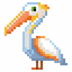 Retro Pixel Art Pelican Illustration with Vibrant Colors in 8 Bit Style   Perfect for Digital Designs